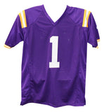 Ja'Marr Chase Autographed/Signed College Style Purple XL Jersey BAS 40280