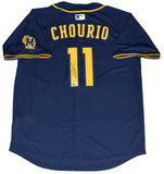 JACKSON CHOURIO SIGNED MILWAUKEE BREWERS #11 NAVY NIKE LIMITED JERSEY MLB AUTH