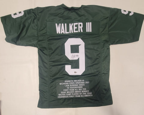 KENNETH WALKER III AUTOGRAPHED SIGNED COLLEGE STYLE CUSTOM XL STAT JERSEY BAS
