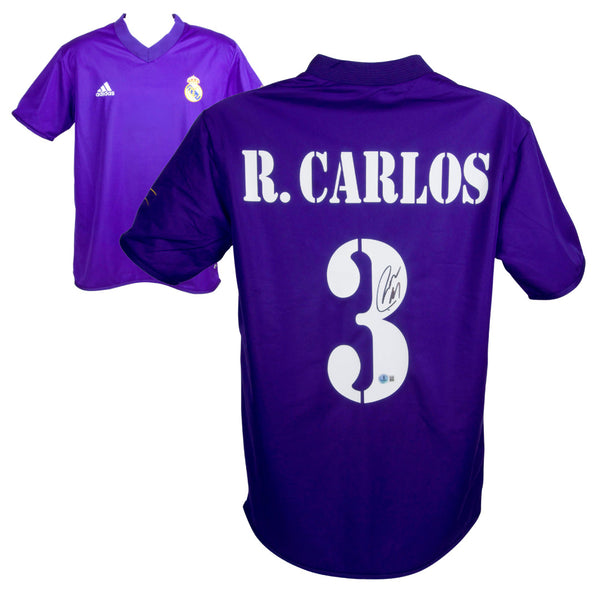 Roberto Carlos Signed Real Madrid Away Soccer Jersey #3 with Beckett Witness
