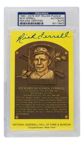 Rick Ferrell Signed Slabbed Boston Red Sox Hall of Fame Plaque Postcard PSA/DNA