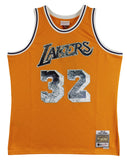 Lakers Magic Johnson Signed Yellow Diamond M&N 84-85 HWC Swingman Jersey BAS Wit