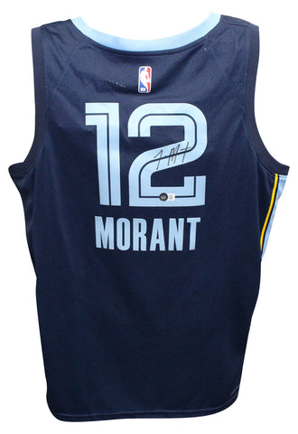 Ja Morant Autographed Memphis Grizzlies Navy Blue Jersey Nike Beckett 40799