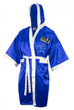 Riddick Bowe Signed Title Blue & White Boxing Robe w/Big Daddy - (SCHWARTZ COA)