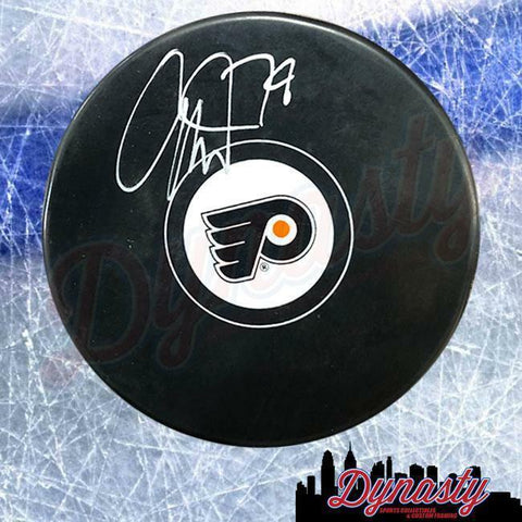 Carter Hart Philadelphia Flyers Autographed Signed Hockey Logo Puck JSA COA