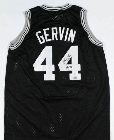 George Gervin Autographed Black Pro Style Jersey w/ HOF - JSA *Black