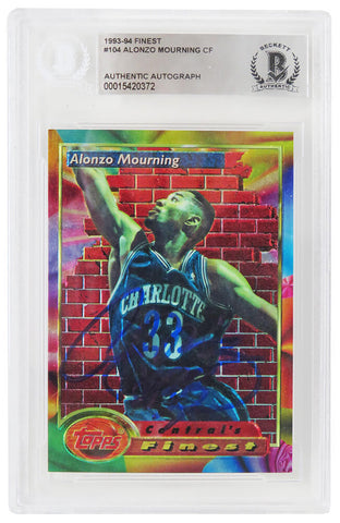 Alonzo Mourning Signed 1993-94 Topps Finest Card #104 (In Blue)(Beckett Slabbed)