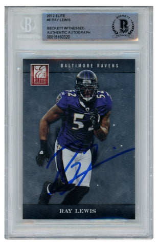 Ray Lewis Autographed/Signed 2002 Elite #8 Trading Card Slab Beckett 52682