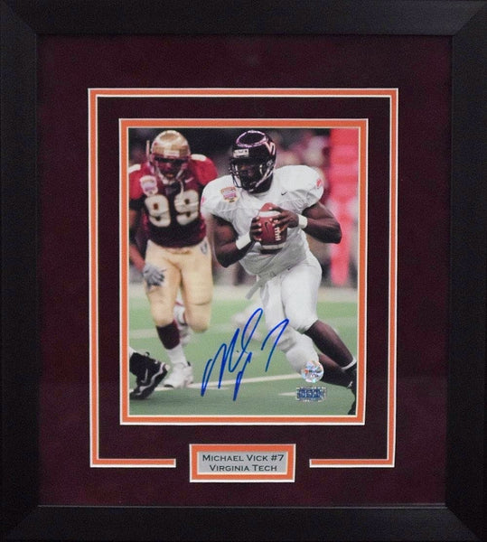 MICHAEL VICK AUTOGRAPHED VIRGINIA TECH HOKIES 8x10 FRAMED PHOTO COA