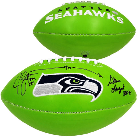 Steve Largent & Jim Zorn Signed Seattle Seahawks Green Logo Football MCS Holo