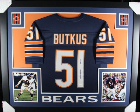 DICK BUTKUS (Bears navy SKYLINE) Signed Autographed Framed Jersey JSA