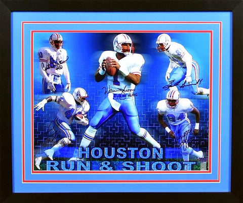 WARREN MOON JEFFIRES GIVINS SIGNED HOUSTON OILERS RUN & SHOOT 16x20 FRAMED PHOTO