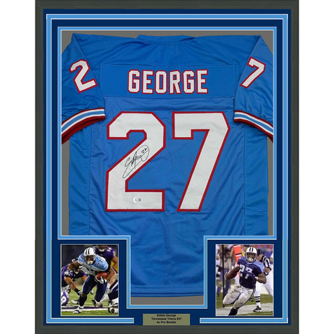 Framed Autographed/Signed Eddie George 35x39 Tennessee Retro Jersey Beckett COA