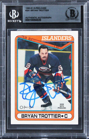 Islanders Bryan Trottier Authentic Signed 1990 O-Pee-Chee #291 Card BAS Slabbed