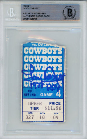 Tony Dorsett Signed Cowboys 1977 Game 4 Ticket Stub ROY Beckett Slab 38638