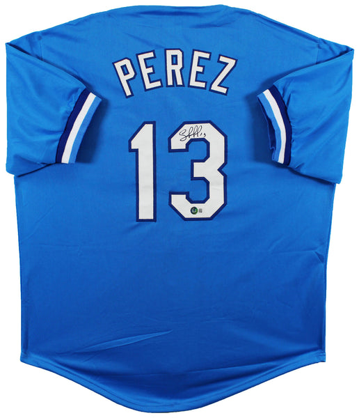Press Pass Collectibles Salvador Perez Authentic Signed Light Blue Pro Style Jersey BAS Witnessed