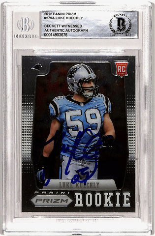 Luke Kuechly Autographed 2012 Panini Prizm #279 Rookie Card Beckett Slab 40741