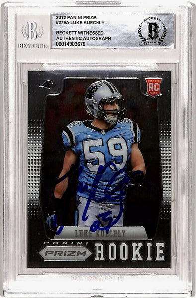 Luke Kuechly Autographed 2012 Panini Prizm #279 Rookie Card Beckett Slab 40741