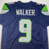 Autographed/Signed Kenneth Walker Seattle Blue Jersey Beckett BAS COA