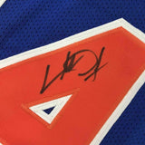 FRAMED Autographed/Signed CHARLES OAKLEY 33x42 New York Blue Jersey JSA COA Auto