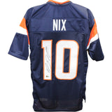 Bo Nix Autographed/Signed Pro Style sz XL Blue Jersey Beckett Witness 49626