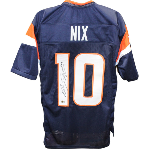 Bo Nix Autographed/Signed Pro Style sz XL Blue Jersey Beckett Witness 49626