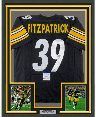 FRAMED Autographed/Signed MINKAH FITZPATRICK 33x42 Pitt Black Jersey PSA COA