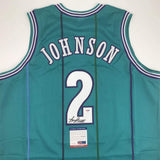 Autographed/Signed Larry Johnson Charlotte Teal Jersey PSA/DNA COA