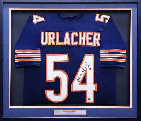 Brian Urlacher Autographed Framed Blue Jersey Bears HOF 18 Beckett QR #BH038628