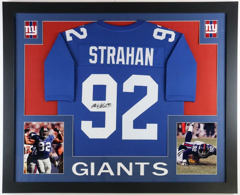 Michael Strahan Signed Giants 35x43 Framed Jersey (JSA) Super Bowl XLII Champion