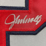 FRAMED Autographed/Signed JOHN SMOLTZ 35x39 Atlanta Grey Jersey JSA COA