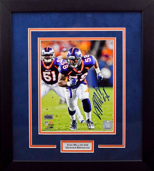 VON MILLER AUTOGRAPHED DENVER BRONCOS 8x10 FRAMED PHOTO COA