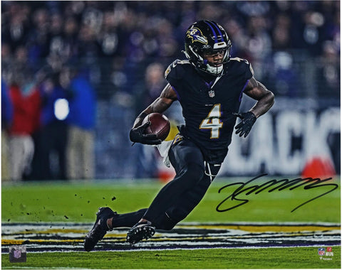 Zay Flowers Baltimore Ravens Autographed 16" x 20" Black Jersey Running Photo