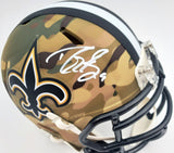 DREW BREES AUTOGRAPHED NEW ORLEANS SAINTS CAMO SPEED MINI HELMET BECKETT 185740