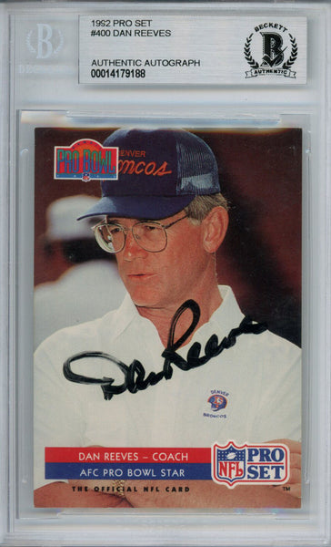Dan Reeves Autographed 1992 Pro Set #400 Trading Card Beckett Slab 37481