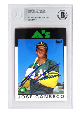 Jose Canseco Autographed A's 1986 Topps Baseball Rookie Card #20T - BECKETT