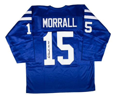 Earl Morrall Baltimore Signed Blue Football Jersey 1968 MVP Insc JSA Hologram