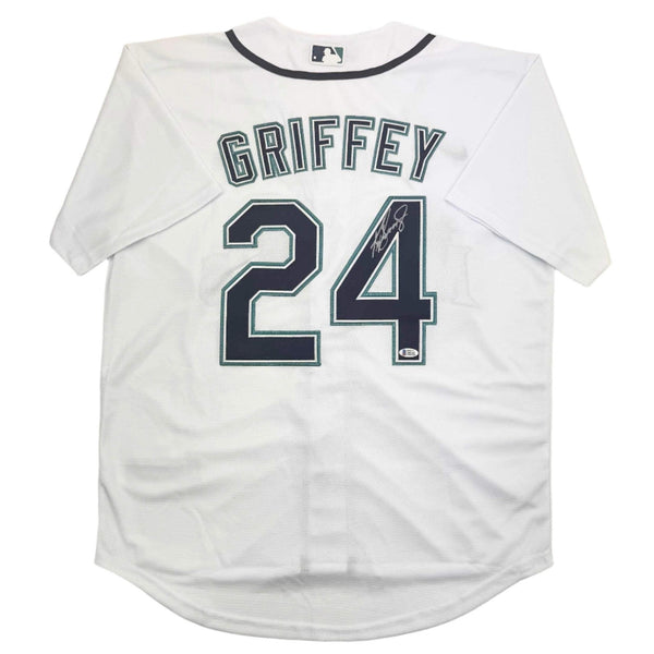 Autographed/Signed Ken Griffey Jr. Seattle White Baseball Jersey Beckett BAS COA