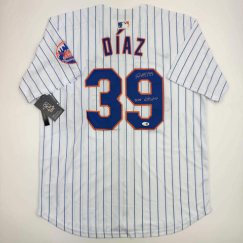 Autographed/Signed Edwin Diaz 2025 All-Star New York Pinstripe Jersey JSA COA