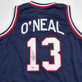 Autographed/Signed Shaquille Shaq O'Neal USA United States Blue Jersey PSA COA
