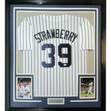 FRAMED Signed DARRYL STRAWBERRY 35x39 NY Pinstripe Jersey JSA COA