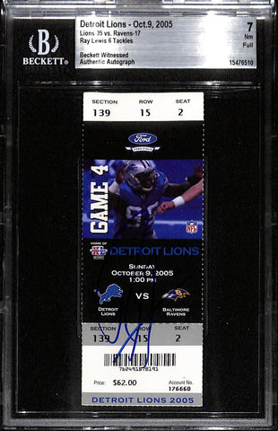 Ray Lewis Signed Baltimore Ravens 10/9/05 Slab Ticket 7 Grade Beckett 37449