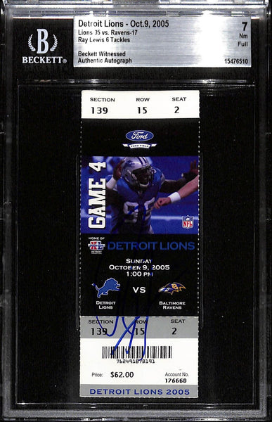 Ray Lewis Signed Baltimore Ravens 10/9/05 Slab Ticket 7 Grade Beckett 37449