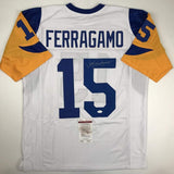 Autographed/Signed Vince Ferragamo Los Angeles LA White Jersey JSA COA