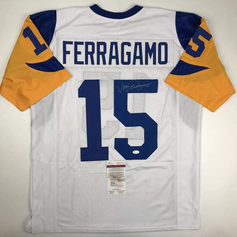 Autographed/Signed Vince Ferragamo Los Angeles LA White Jersey JSA COA
