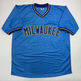Autographed/Signed Cecil Cooper Milwaukee Blue Baseball Jersey Beckett BAS COA