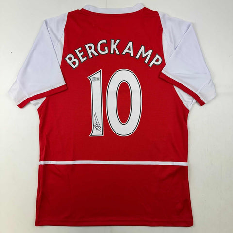 Autographed/Signed Dennis Bergkamp Arsenal Red Soccer Jersey Beckett BAS COA