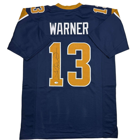 Autographed/Signed Kurt Warner St. Louis Dark Blue Football Jersey JSA COA