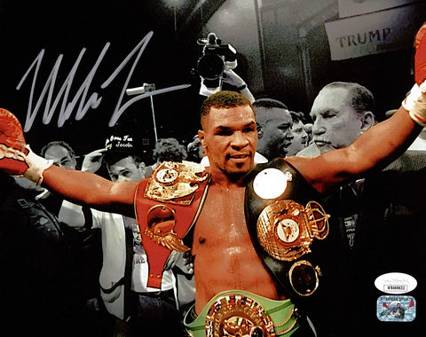 Mike Tyson Autographed Signed 8x10 Photo Belts JSA Witness