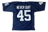 Rudy Ruettiger Notre Dame Signed Blue Never Quit Football Jersey BAS